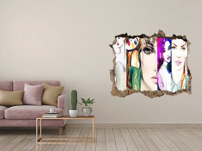 Autocolant 3D gaura cu priveliște Portrete feminine într-o gaură în perete