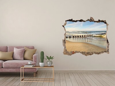Autocolant un zid spart cu priveliște Mare și plajă în soarele de vară