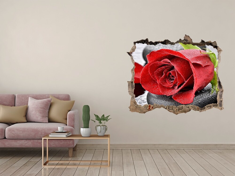 Autocolant de perete gaură 3D Trandafir roșu