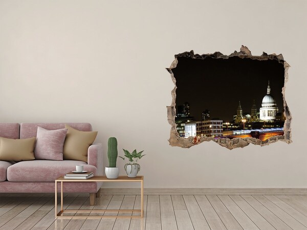 Autocolant 3D gaura cu priveliște Vedere nocturnă a Londrei printr-o gaură în perete