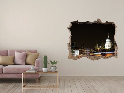 Autocolant 3D gaura cu priveliște Vedere nocturnă a Londrei printr-o gaură în perete