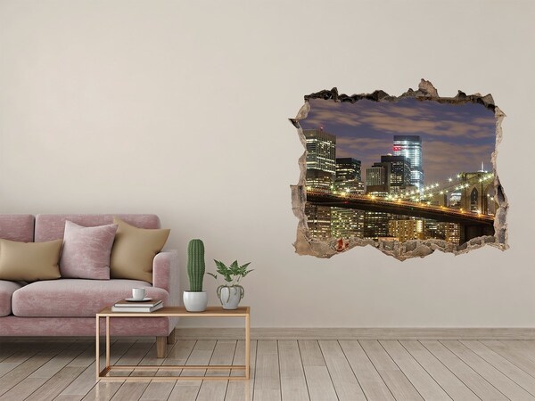 Autocolant de perete gaură 3D Vedere a podului Brooklyn noaptea