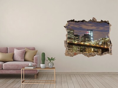 Autocolant de perete gaură 3D Vedere a podului Brooklyn noaptea