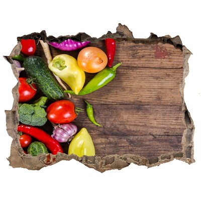 Autocolant 3D gaura cu priveliște Fructe și legume într-o gaură în perete