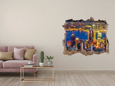 Autocolant de perete gaură 3D Vedere a Hong Kong-ului noaptea