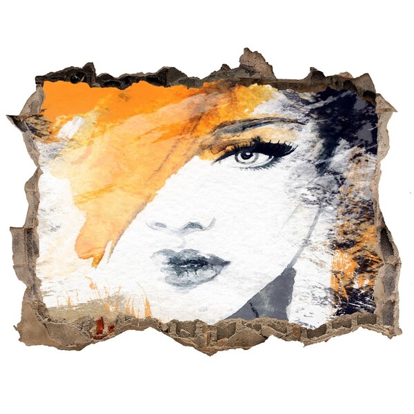 Autocolant 3D gaura cu priveliște Portret în nuanțe aurii