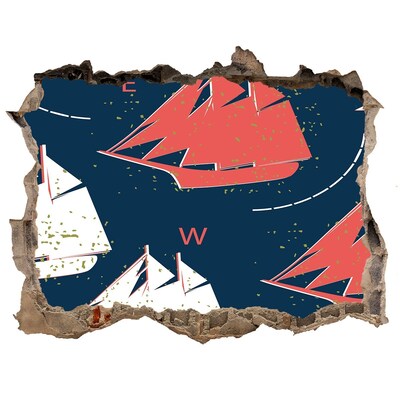 Autocolant de perete gaură 3D Nave pe mare