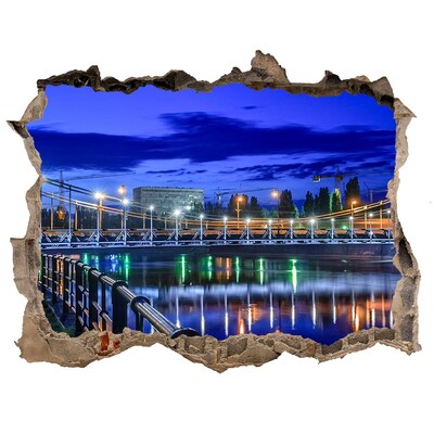 Autocolant 3D gaura cu priveliște Vedere nocturnă a podului și a râului