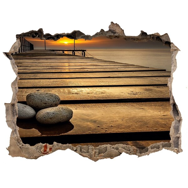 Autocolant de perete gaură 3D Apus de soare peste dig