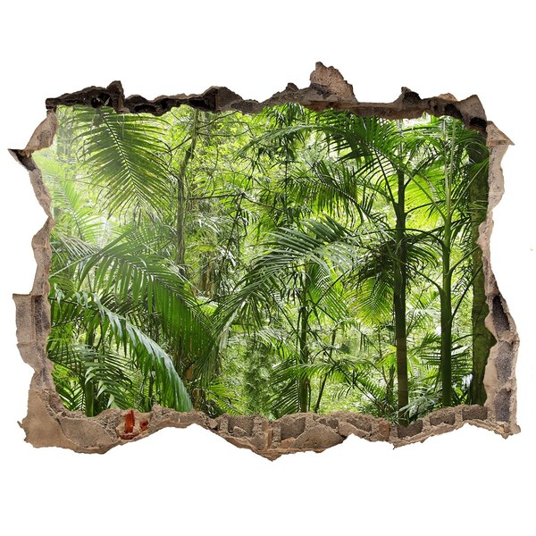 Fototapet un zid spart cu priveliște Jungla tropicală din spatele zidului
