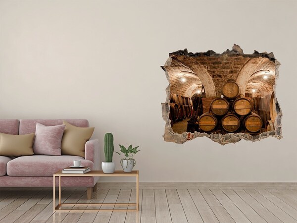 Autocolant de perete gaură 3D Interiorul unei crame cu butoaie