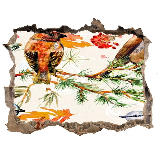 Fototapet 3D gaură în perete Păsări într-un peisaj forestier