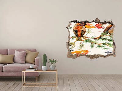 Fototapet 3D gaură în perete Păsări într-un peisaj forestier