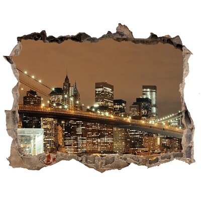 Fototapet 3D gaură în perete Orizontul New York-ului noaptea