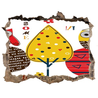 Fototapet un zid spart cu priveliște Copaci colorați într-o gaură în perete