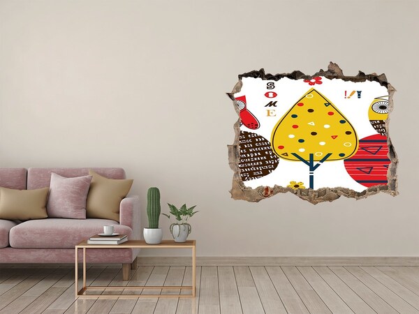 Fototapet un zid spart cu priveliște Copaci colorați într-o gaură în perete