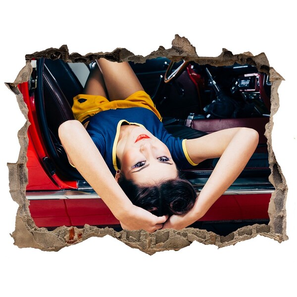 Autocolant 3D gaura cu priveliște Femeie într-o mașină clasică