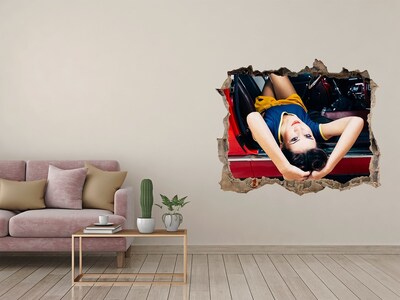 Autocolant 3D gaura cu priveliște Femeie într-o mașină clasică