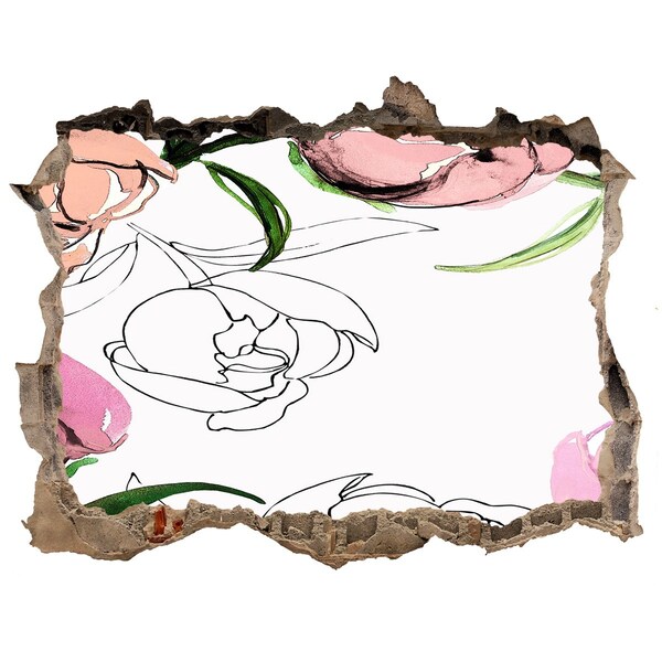 Fototapet un zid spart cu priveliște O pictură florală în spatele unui perete deteriorat