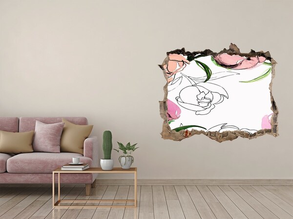 Fototapet un zid spart cu priveliște O pictură florală în spatele unui perete deteriorat