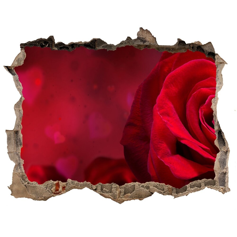 Autocolant de perete gaură 3D Inima trandafir rosu