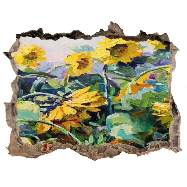 Fototapet un zid spart cu priveliște Flori de floarea-soarelui în grădină