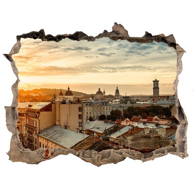 Autocolant gaură 3D Apus de soare peste oraș