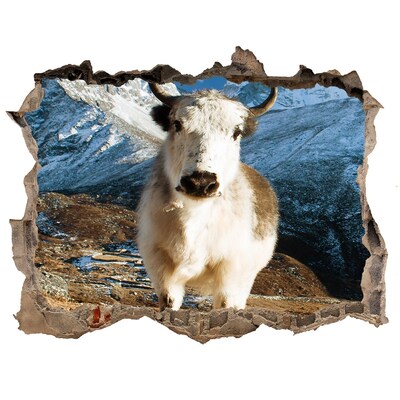 Autocolant 3D gaura cu priveliște Bivol de munte într-o gaură în perete