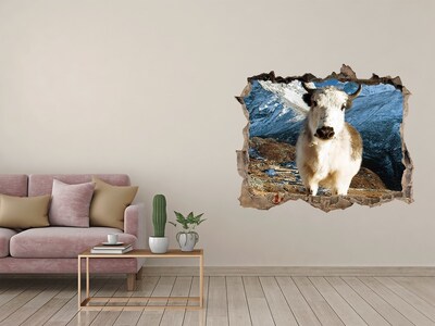 Autocolant 3D gaura cu priveliște Bivol de munte într-o gaură în perete