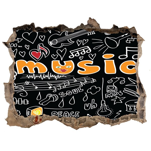 Autocolant 3D gaura cu priveliște Lumea muzicală din spatele zidului