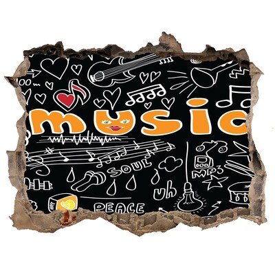 Autocolant 3D gaura cu priveliște Lumea muzicală din spatele zidului