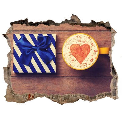 Fototapet 3D gaură în perete Cadou de cafea cu o inimă