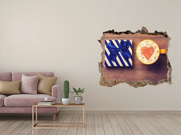 Fototapet 3D gaură în perete Cadou de cafea cu o inimă