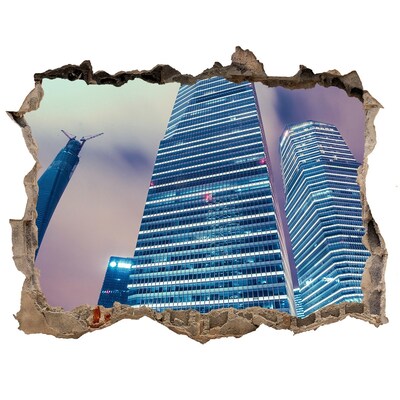 Autocolant autoadeziv gaură Oraș modern printr-o gaură în perete