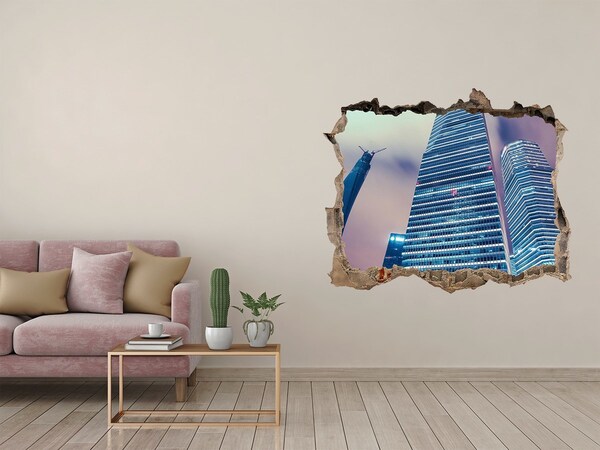 Autocolant autoadeziv gaură Oraș modern printr-o gaură în perete