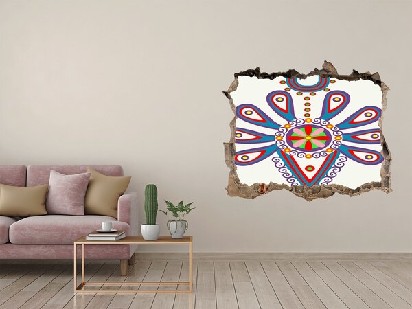 Autocolant de perete gaură 3D Un model colorat pe fundalul unui perete deteriorat