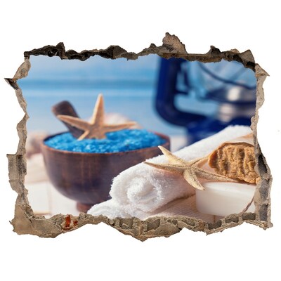 Autocolant 3D gaura cu priveliște Relaxați-vă la spa-ul de pe malul mării