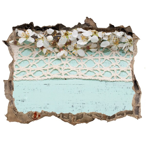 Autocolant 3D gaura cu priveliște Motiv floral pe un fundal albastru de lemn