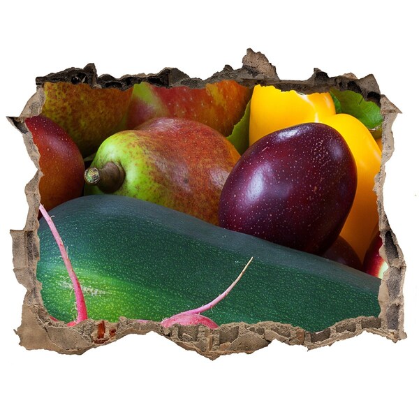 Autocolant gaură 3D Fructe și legume într-o gaură în perete