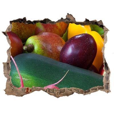 Autocolant gaură 3D Fructe și legume într-o gaură în perete