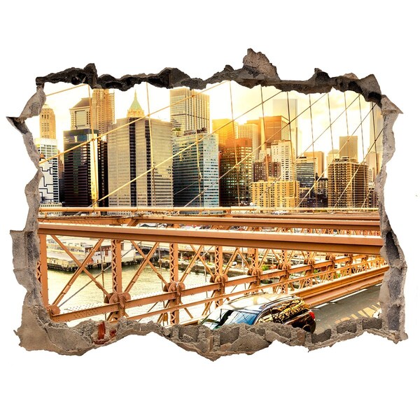 Fototapet 3D gaură în perete Podul Brooklyn la apus