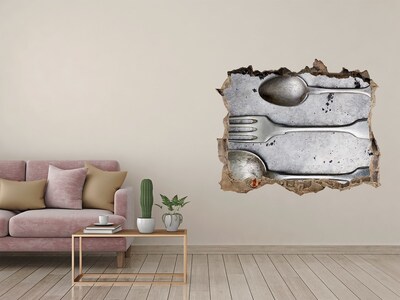 Autocolant autoadeziv gaură Un perete spart cu vedere la tacâmuri