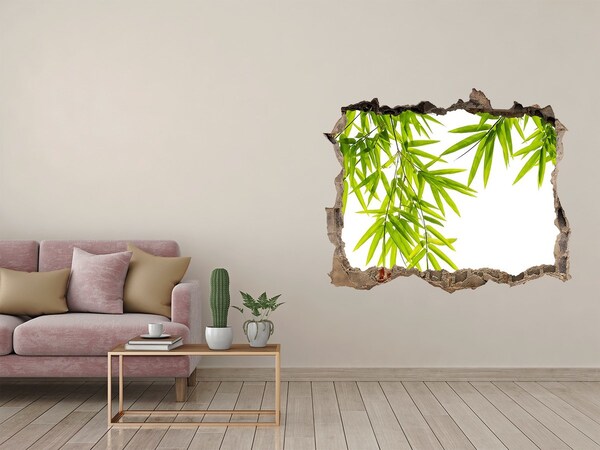 Autocolant un zid spart cu priveliște Bambus verde printr-o gaură în perete