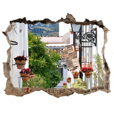 Autocolant 3D gaura cu priveliște O stradă fermecătoare într-un sat alb