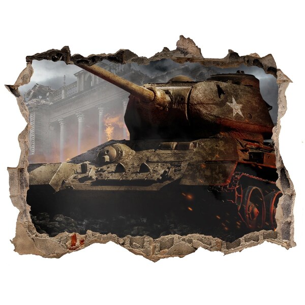 Fototapet 3D gaură în perete Tanc în ruinele orașului