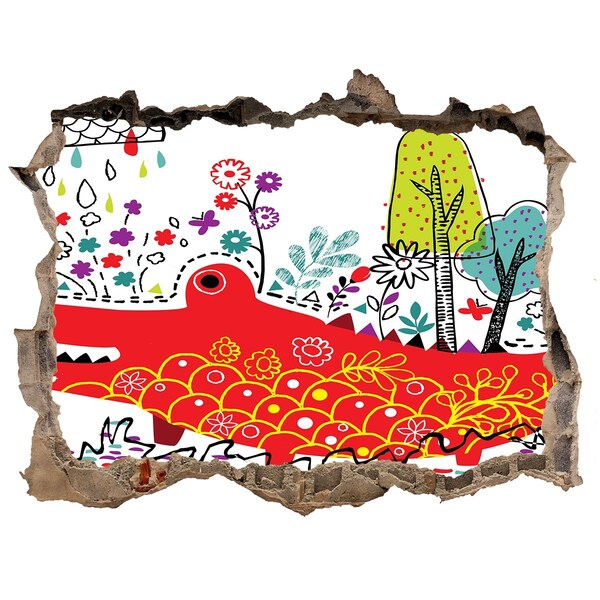 Fototapet un zid spart cu priveliște Crocodil într-un peisaj colorat