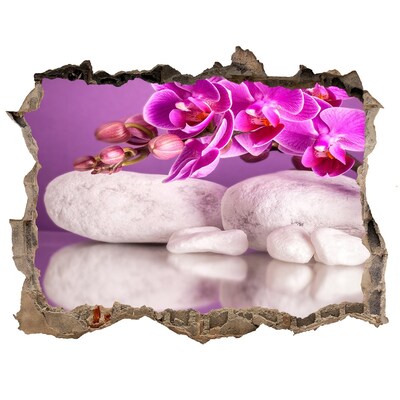 Fototapet un zid spart cu priveliște Orhidee pe un fundal de pietre