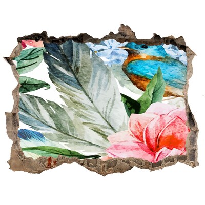 Autocolant de perete gaură 3D Paradis tropical cu o pasăre