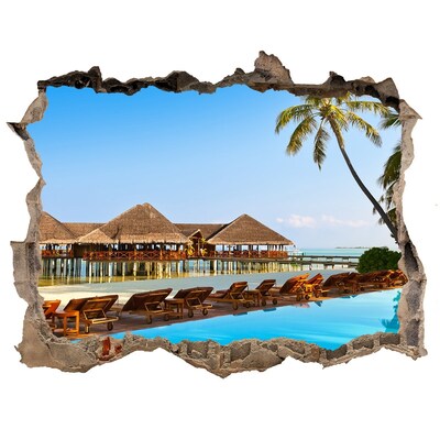 Fototapet 3D gaură în perete Paradis tropical lângă piscină