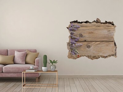 Fototapet un zid spart cu priveliște Lavandă pe lemn
